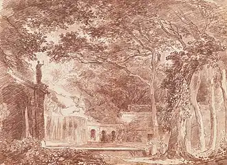 Oval Fountain in the Villa d'Este Gardens, Tivoli (1760), 32.7 x 45&nbsp;cm., National Gallery of Art