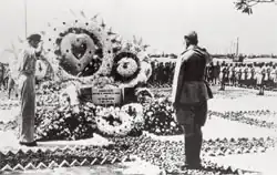 Bose visiting the now-demolished INA Memorial at Padang during June 1945.