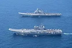 Vikrant with INS Vikramaditya undertaking joint carrier operations