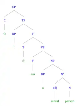 Syntax tree of (2a) I am a moral person (affirmative)
