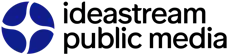 A circle divided into four pieces by a star shape, in navy blue. To the right, on two lines, the words "ideastream" and "public media" in black in a rounded sans serif.