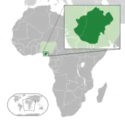 Location of Igboland (dark green) – in Africa (green & dark grey) – in Nigeria (green)