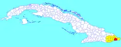 Imías municipality (red) within Guantánamo Province (yellow) and Cuba