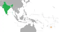 Map indicating locations of India and Niue