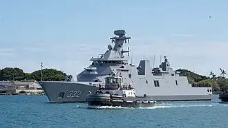 Indonesia frigate KRI I Gusti Ngurah Rai (332) arriving at Pearl Harbor to participate in RIMPAC 2022