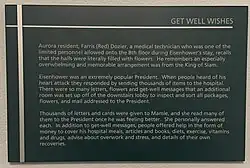 A photo taken in 2023 of an informational sign displayed in the hallway of the 8th floor (Eisenhower Suite) of the Fitzsimons Building. The sign details the many ways people expressed wishes for a speedy recovery.