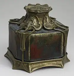 Inkwell in stoneware & gilt-bronze mounts, 1890s