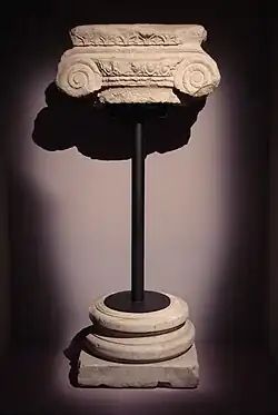 Ionic pillar, cella of the Temple of the Oxus, Takht-i Sangin, late 4th – early 3rd century BCE.[48]