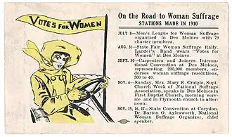 Iowa Equal Suffrage Association postcard from 1910
