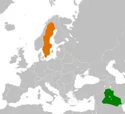 Map indicating locations of Iraq and Sweden