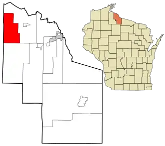 Location in Iron County and the state of Wisconsin.