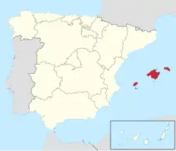 Map of Spain with Balearic Islands highlighted