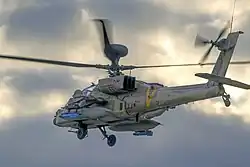An AH-64D Apache Longbow Saraf attack helicopter of 113 Squadron "Hornet" during an exercise in 2012