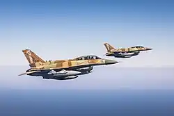 Two F-16I Sufa of 201 Squadron "The One" from Ramon high above Israel in January 2025