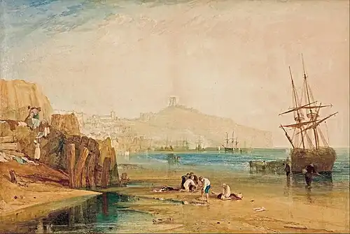 J.M.W. Turner - Scarborough town and castle- morning- boys catching crabs