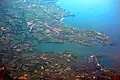 Carrick Roads in Cornwall bordered by Penryn, Falmouth & St. Mawes. Taken from flight AF0349