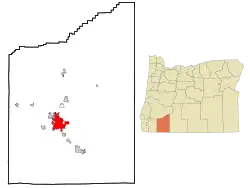 Location of Medford in Jackson County and Oregon