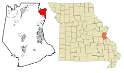Location within Jefferson County and Missouri