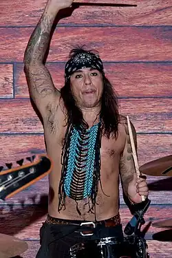 Jimmy D'Anda performs at the NAMM Show with Gilby Clark in January 2020