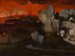 Landscape with the Destruction of Sodom and Gomorrah, c. 1520, oil on panel, 22.5 cm × 308 cm (8.9 in × 121.3 in), Museum Boijmans Van Beuningen, Rotterdam