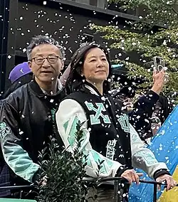 Joe Tsai and Clara Wu Tsai at the 2024 NY Liberty Ticker Tape Parade