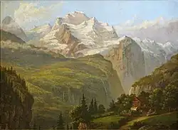 Silberhorn and Jungfrau c. 1870. Oil painting by Heinrich Müller