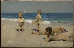 John Singer Sargent painting of boys nude at the beach, 1879