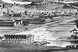View of Singapore c.1845, shophouses with arcades can be seen in this drawing by John Turnbull Thomson