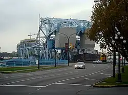 Via Rail Dayliner train crossing the Johnson Street Bridge after completing a Victoria-Courtenay round trip, May 13, 2008