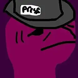 A drawing of a purple worm-looking thing wearing a reporter's hat with the word "Press" on it.