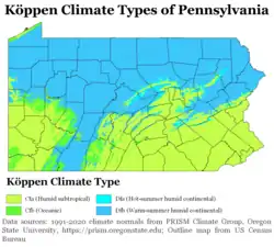 Pennsylvania Köppen Climate Types Pennsylvania