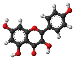 Ball-and-stick model of the kaempferol molecule