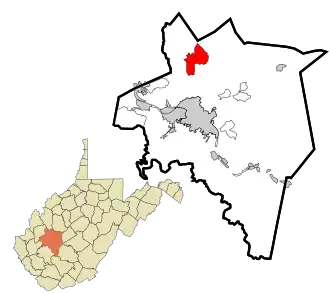 Location in Kanawha County and state of West Virginia.