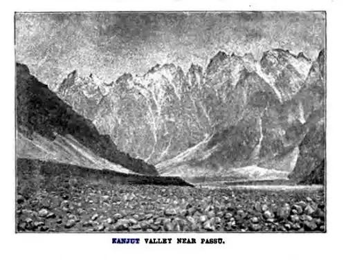 An illustration of the Kanjut valley in E.F. Knight's "Where Three Empires Meet," published in 1905, 2nd Edition.