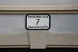 Historic Hungarian/German street sign in Bratislava, Slovakia