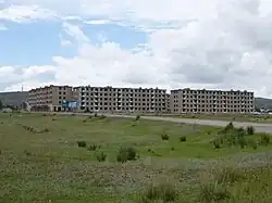 Abandoned houses built at the time of the Kazakh SSR in Karagaily.
