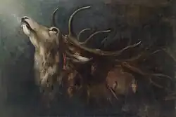 Sterbender Hirsch (Dying Deer), oil on canvas, 98.5 x 150&nbsp;cm, before 1913