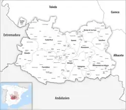 Map of the province of Ciudad Real with its municipalities
