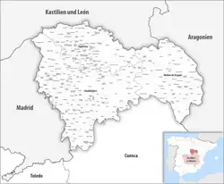 Map of the province of Guadalajara with its municipalities