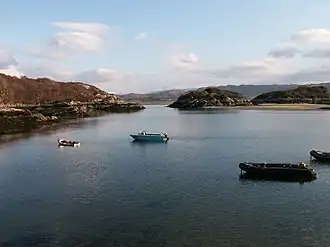 Kentra Bay narrows. Kentra Bay narrows from the old pier between Ardtoe and Gobshealach. Looking SE towards the head of the bay