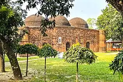 Mosque courtyard with palm, coconut, mango, and Kadam trees