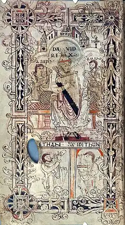 group playing hearpes (lyres and harp)