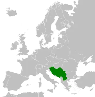 Map highlighting the location of Yugoslavia