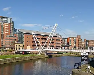 Knights Way Bridge at Leeds Dock over The River Aire, linking Leeds Dock with the East Bank, designed by Buro Happold