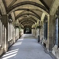 The vaulted walkway that crosses between the cloisters