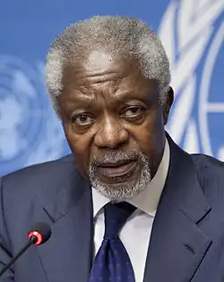 Kofi Annan (DEA 1962), former secretary-general of the United Nations and 2001 Nobel Peace Prize winner