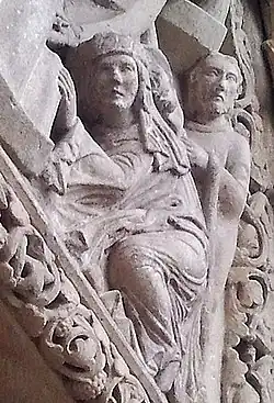 Tympanum - probably the King Otakar I. and Constance of Hungary kneeling at the feet of Jesus