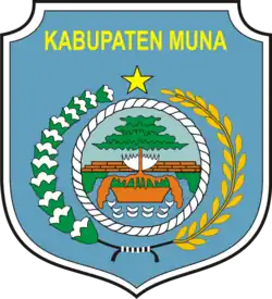 Former emblem of Muna Regency (2002–2012). With the creation of new West Muna Regency and North Buton Regency this logo was deemed not reflecting the current reality and replaced.[59]