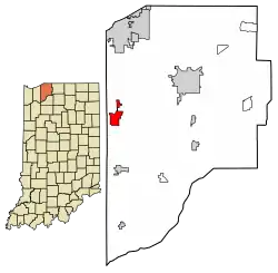 Location of Westville in LaPorte County, Indiana.