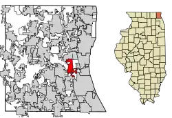 Location of Green Oaks in Lake County, Illinois.